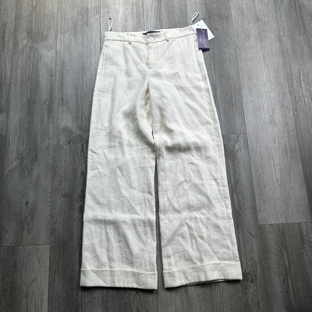 NWT 700$ retail Ralph Lauren purple label 100% Linen Wide Leg Pants size 4